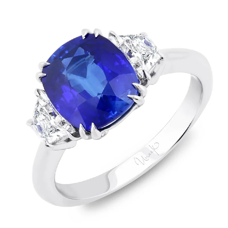 Ladies engagement rings eco-friendly-Uneek Sapphire-and-Diamond Three-Stone Engagement Ring