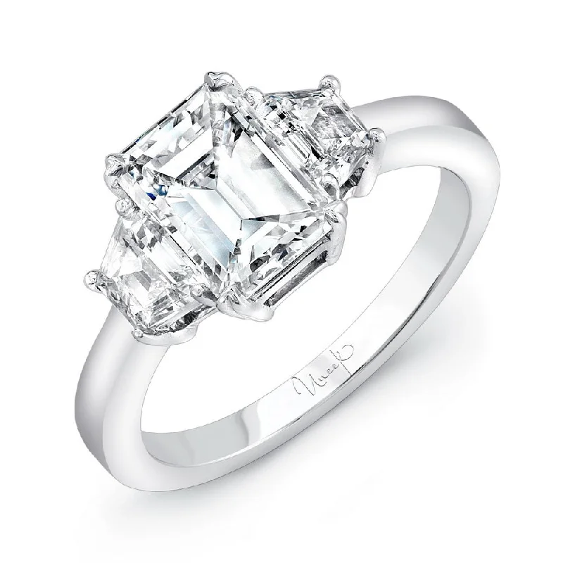 Ladies engagement rings diamond cuts-Uneek Signature Collection Three-Stone Emerald Cut Diamond Engagement Ring