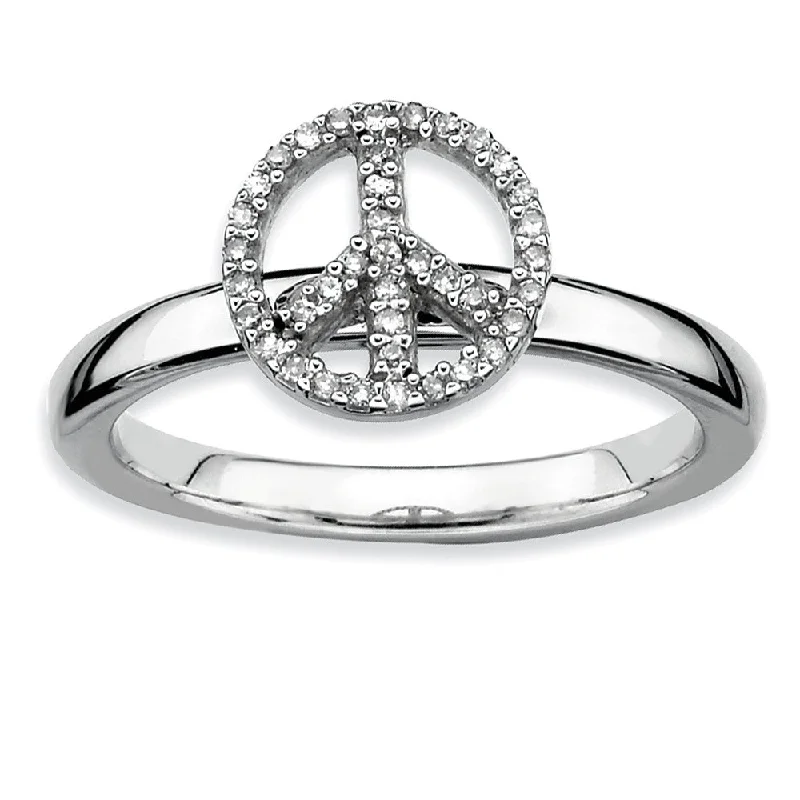 Ladies ring buying tips-Sterling Silver Stackable 1/8 Ctw HI/I3 Diamond 9mm Peace Sign Ring