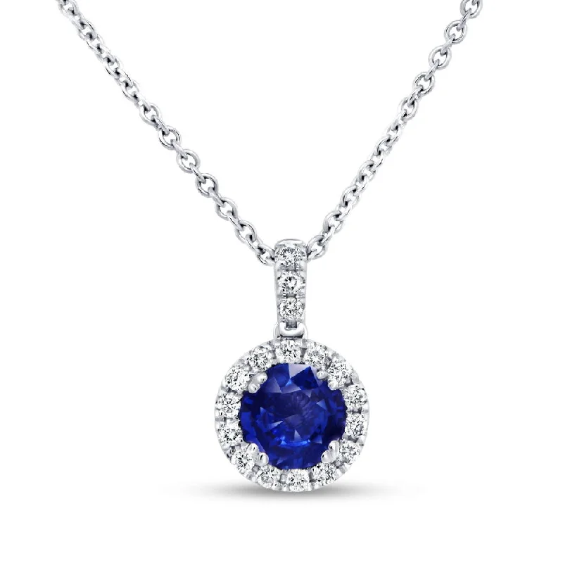 Ladies engagement rings cushion cut-Uneek Precious Collection Halo Round Blue Sapphire Engagement Pendant