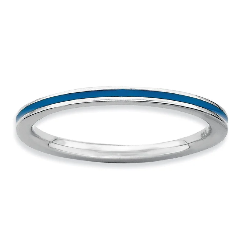 Ladies ring engagement picks-1.5mm Sterling Silver Stackable Blue Enameled Band