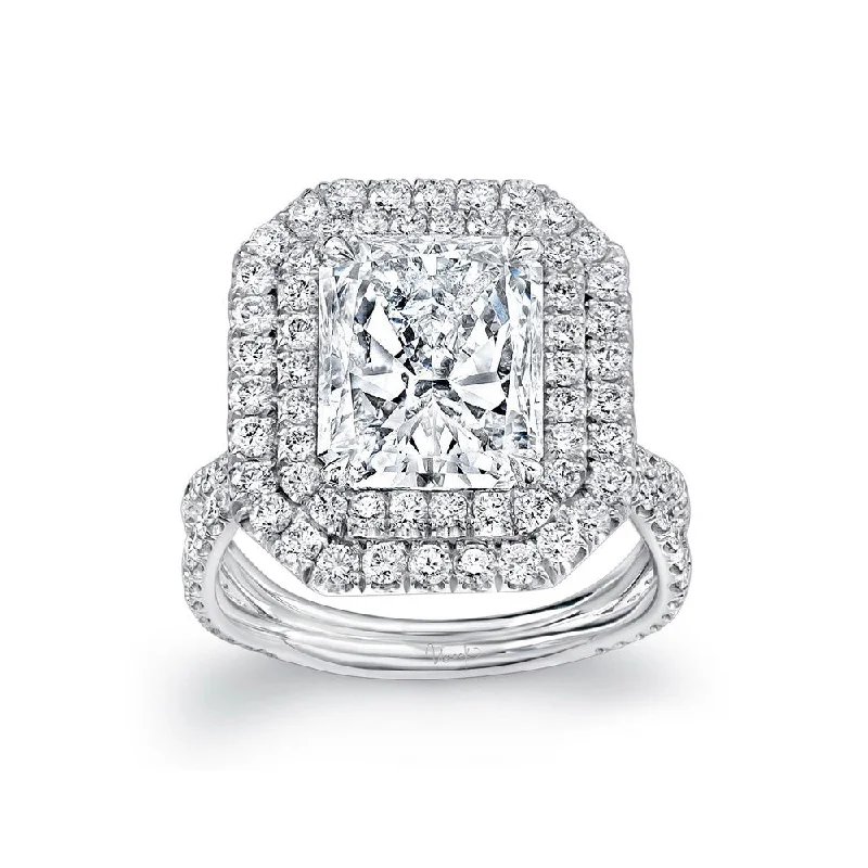 Ladies engagement rings fashion picks-Uneek 4-Carat Radiant-Cut Diamond Engagement Ring with Dreamy Double Halo and Pave Silhouette Double Shank