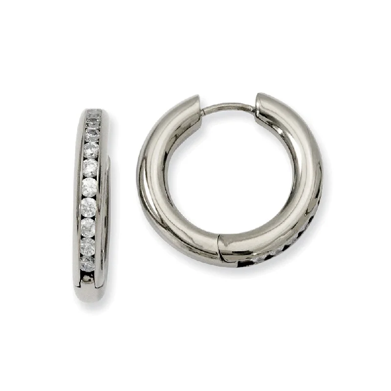 Ladies earrings synthetic jewels-3mm Titanium Cubic Zirconia Hinged Round Hoop Earrings, 20mm (3/4 in)