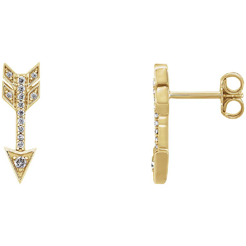 Ladies earrings party glamour-5mm x 17mm 14k Yellow Gold 1/6 CTW (G-H, I1) Diamond Arrow Earrings