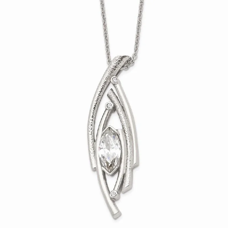 Ladies necklaces titanium options-Stainless Steel Polished/Textured CZ w/2in ext. Necklace