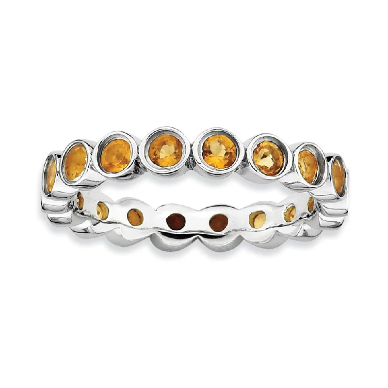 Ladies ring diamond inlays-Sterling Silver Stackable Bezel Set Citrine 3.5mm Band