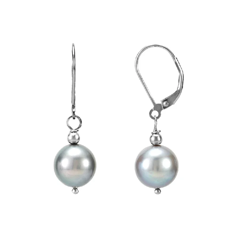 Ladies earrings e-commerce sites-Freshwater Cultured Gray Pearl Lever Back Earrings in Sterling Silver