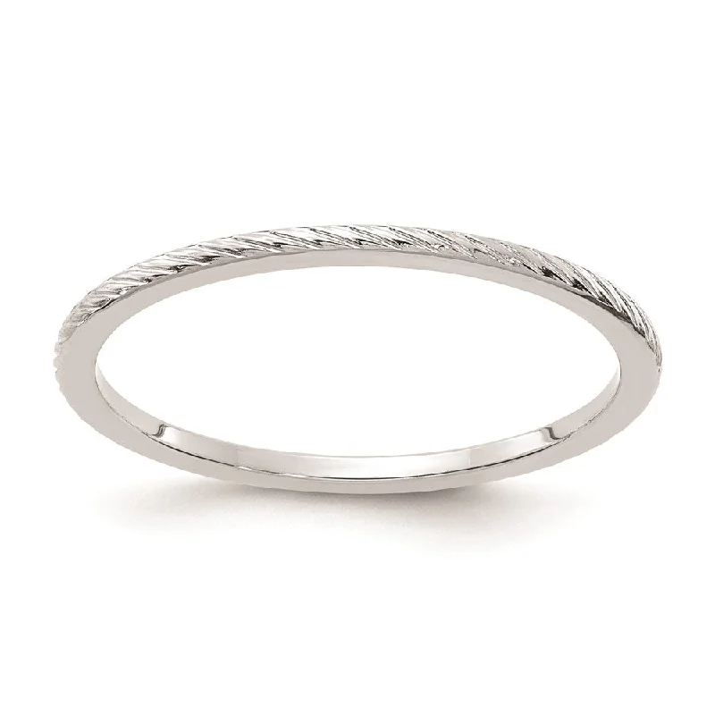 Ladies ring jade details-1.2mm 10k White Gold Twisted Pattern Stackable Band