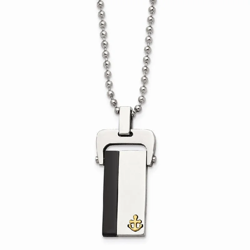 Ladies necklaces emotional keepsakes-Stainless Steel Polished Yellow & Black IP-plated Dog Tag Necklace