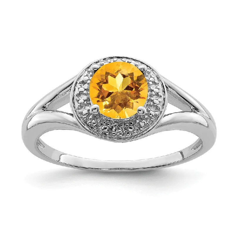 Ladies ring sentimental value-Sterling Silver .01 Ctw Diamond & Round Citrine Ring