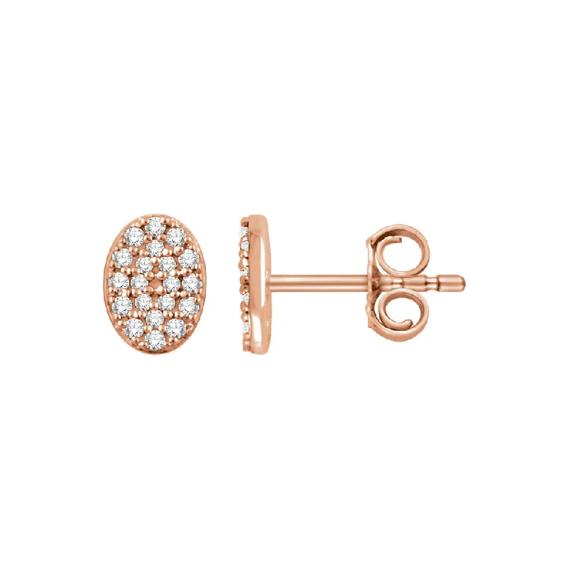 Ladies earrings hoop designs-7mm Oval Diamond Cluster Post Earrings in 14k Rose Gold