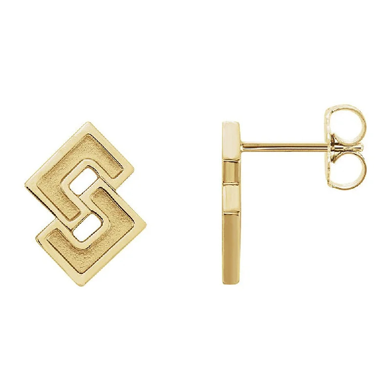 Ladies earrings casual vibes-10 x 12mm (7/16 Inch) 14k Yellow Gold Small Geometric Post Earrings