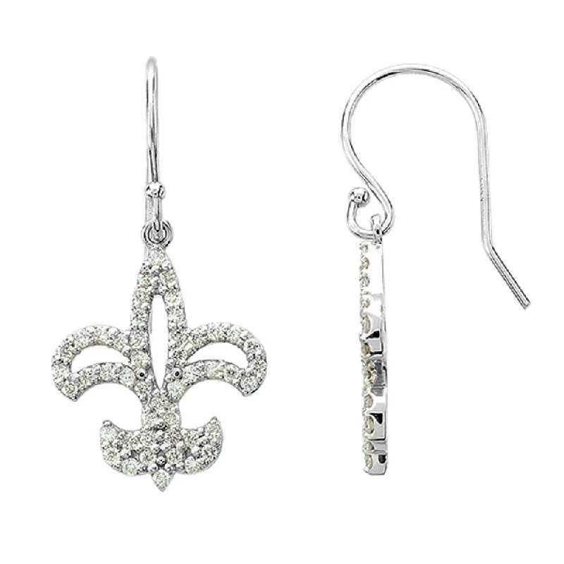 Ladies earrings e-commerce sites-1/2 cttw Diamond Fleur-De-Lis Earrings in 14k White Gold