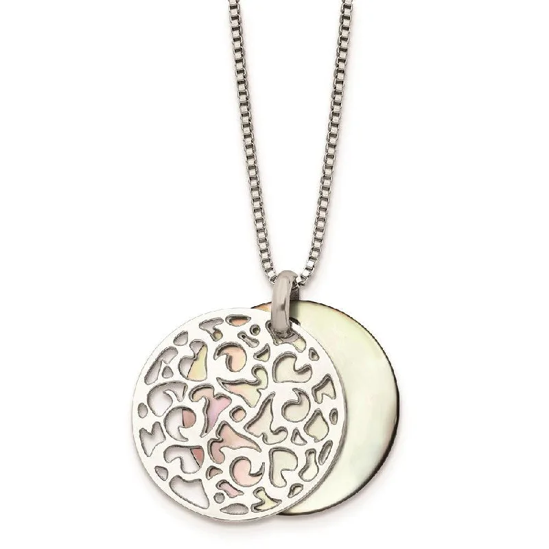 Ladies necklaces Valentine’s Day-Stainless Steel Polished Mother of Pearl Pendant Necklace