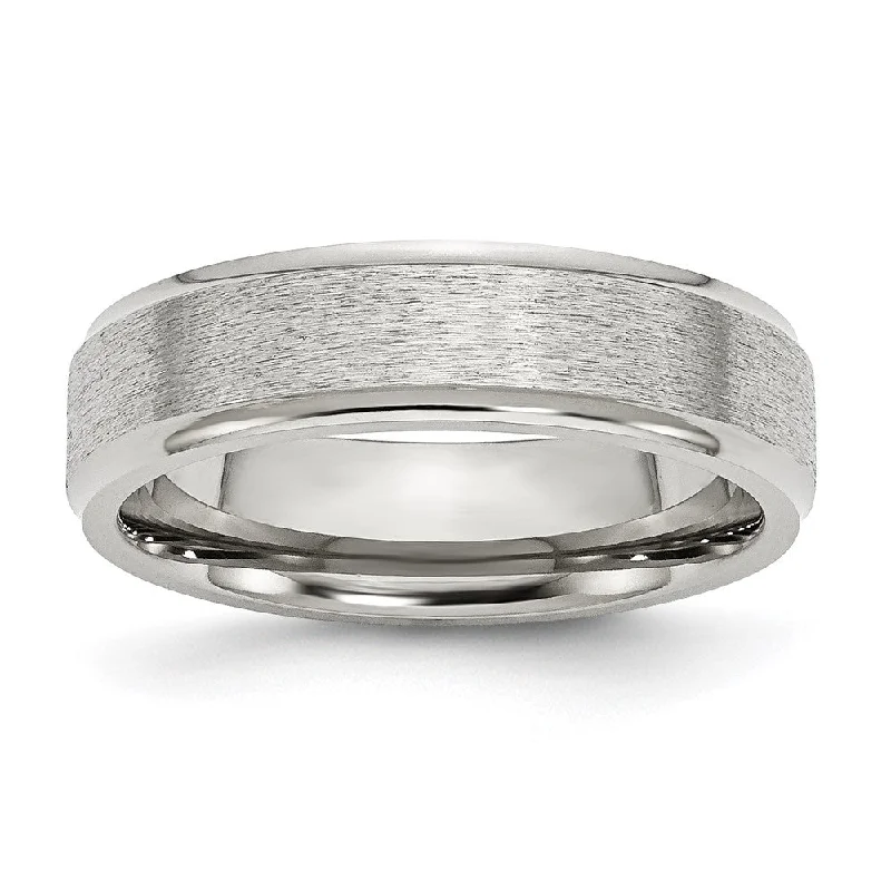 Ladies ring punk flair-6mm Stainless Steel Brushed Center Ridged Edge Standard Fit Band