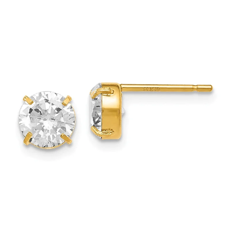 Ladies earrings size guide-6mm Cubic Zirconia Stud Earrings in 14k Yellow Gold