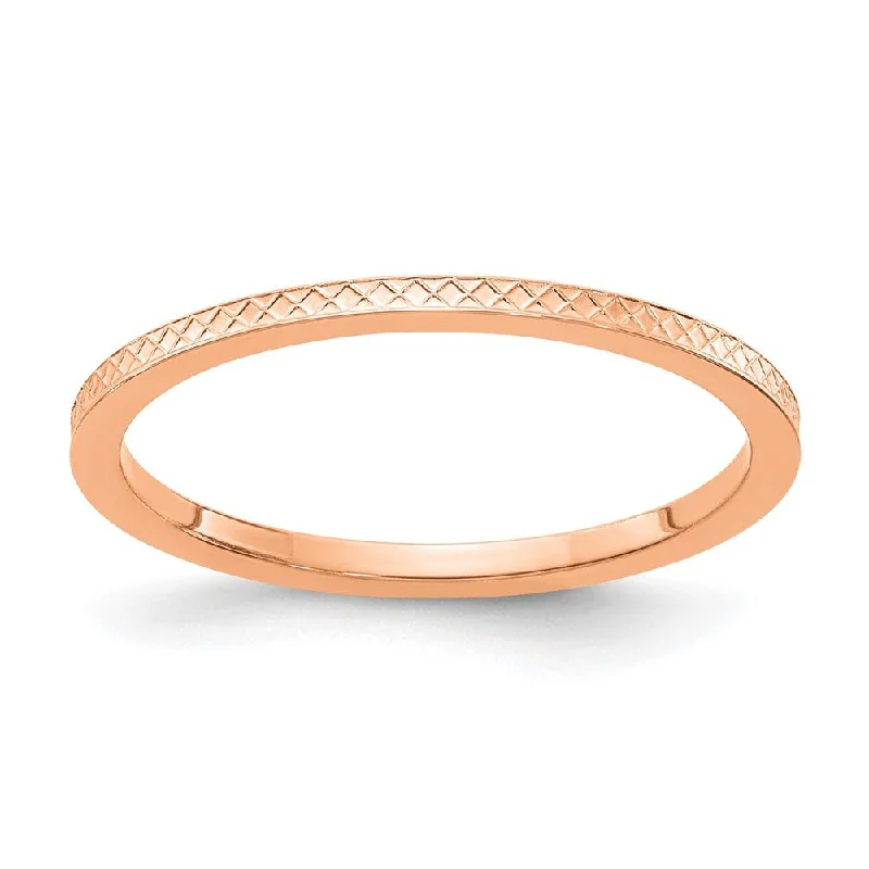 Ladies ring middle finger-1.2mm 14k Rose Gold Crisscross Flat Stackable Band