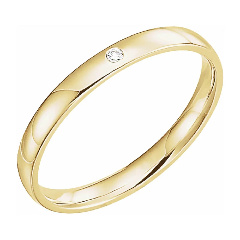 Ladies ring European flair-2.5mm 14k Yellow Gold .02 CT Diamond Half Round Comfort Fit Band