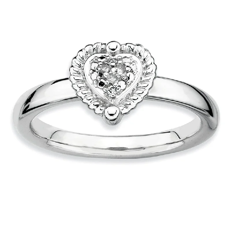 Ladies ring e-commerce sites-Sterling Silver Stackable .022 Cttw HI/I3 Diamond 8mm Heart Ring