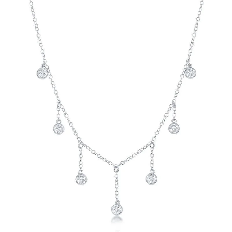 Ladies necklaces colorful stones-Sterling Silver Dangling Bezel-Set Cubic Zirconia's Necklace