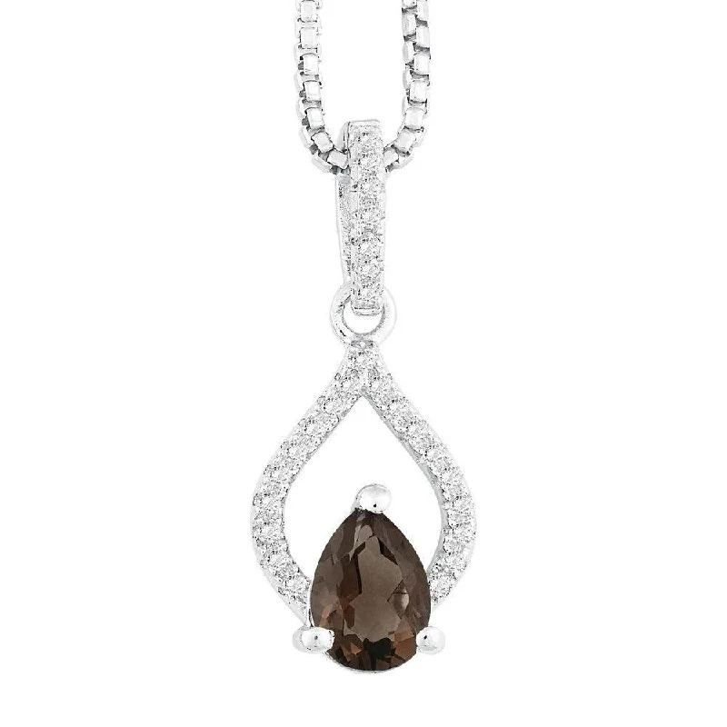 Ladies necklaces colorful stones-Sterling Silver Brown Pear Smoky Quartz Necklace