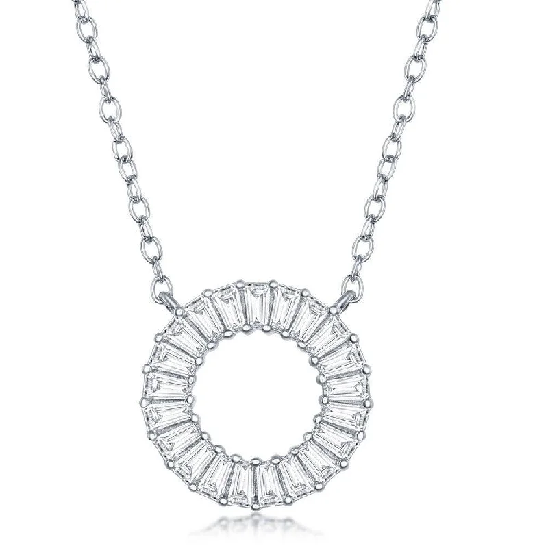 Ladies necklaces customer reviews-Sterling Silver Baguette Cubic Zirconia Open Circle Necklace