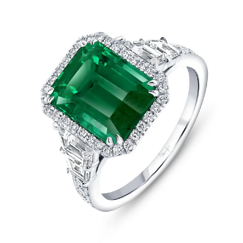 Ladies engagement rings lab-grown diamonds-Uneek Precious Collection Halo Emerald Cut Emerald Engagement Ring