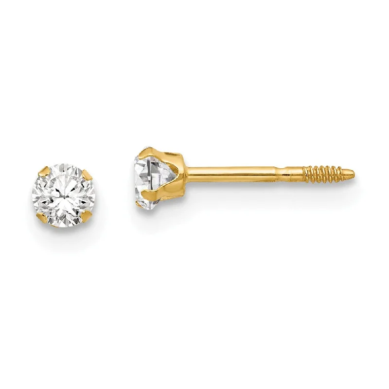 Ladies earrings custom options-Kids 3mm Cubic Zirconia Solitaire Stud Earrings in 14k Yellow Gold