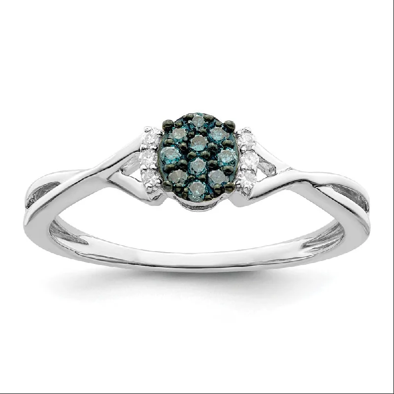 Ladies ring Asian-inspired-1/10 Ctw Blue & White Diamond Small Oval Ring in Sterling Silver