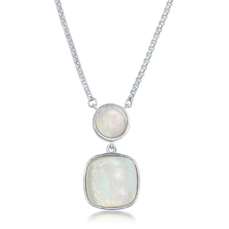 Ladies necklaces price range-Sterling Silver Round and Square Mother of Pearl Necklace