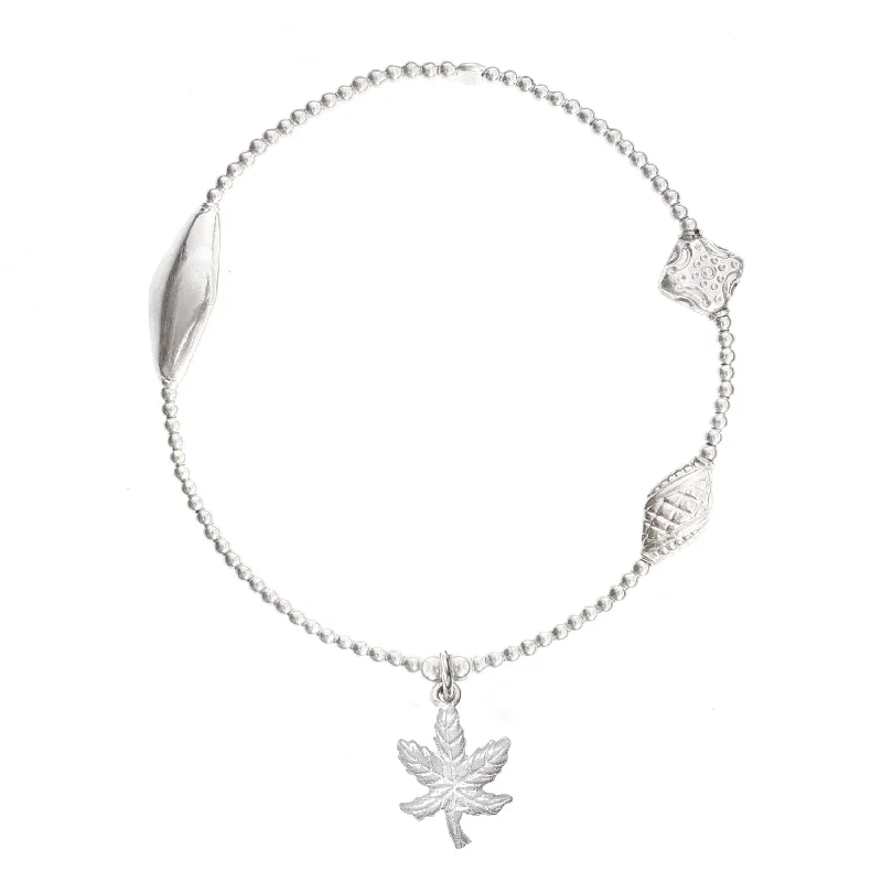 Ladies bracelets colorful gems-Cannabis Leaf Charm Bracelet