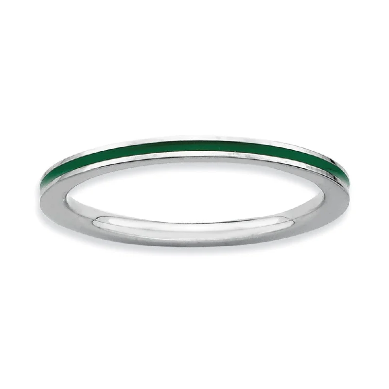 Ladies ring light luxury-1.5mm Sterling Silver Stackable Green Enameled Band