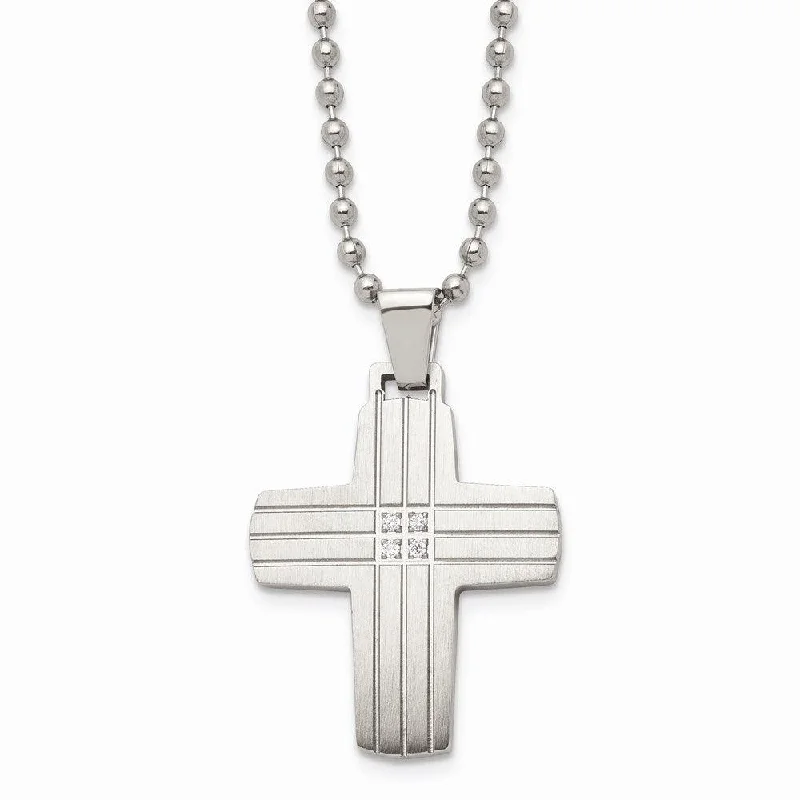 Ladies necklaces creative designs-Stainless Steel Polished and Brushed CZ Cross Necklace