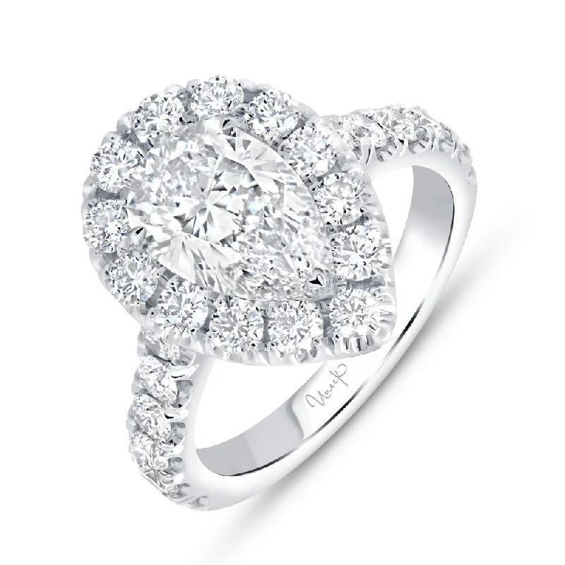 Ladies engagement rings retail shops-Uneek Signature Collection Single-Halo Pear Shaped Diamond Engagement Ring