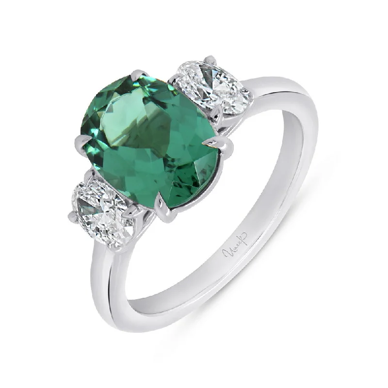 Ladies engagement rings affordable options-Uneek Precious Collection Oval Shaped Green Tourmaline Engagement Ring