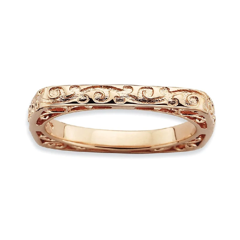 Ladies ring store finds-2.25mm Stackable 14K Rose Gold Plated Silver Square Scroll Band