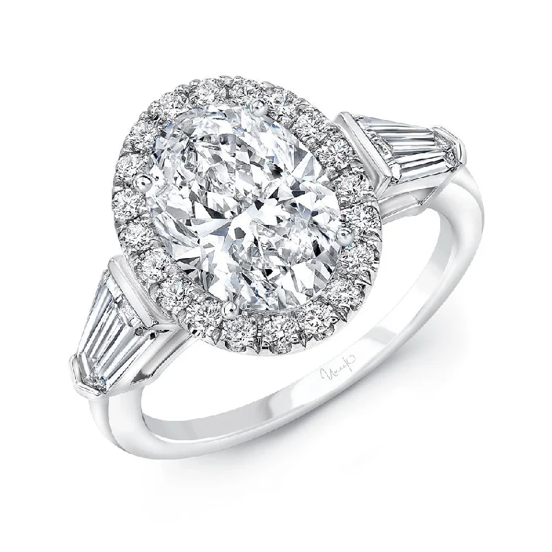 Ladies engagement rings lab-grown diamonds-Uneek Signature Collection Halo Oval Shaped Diamond Engagement Ring