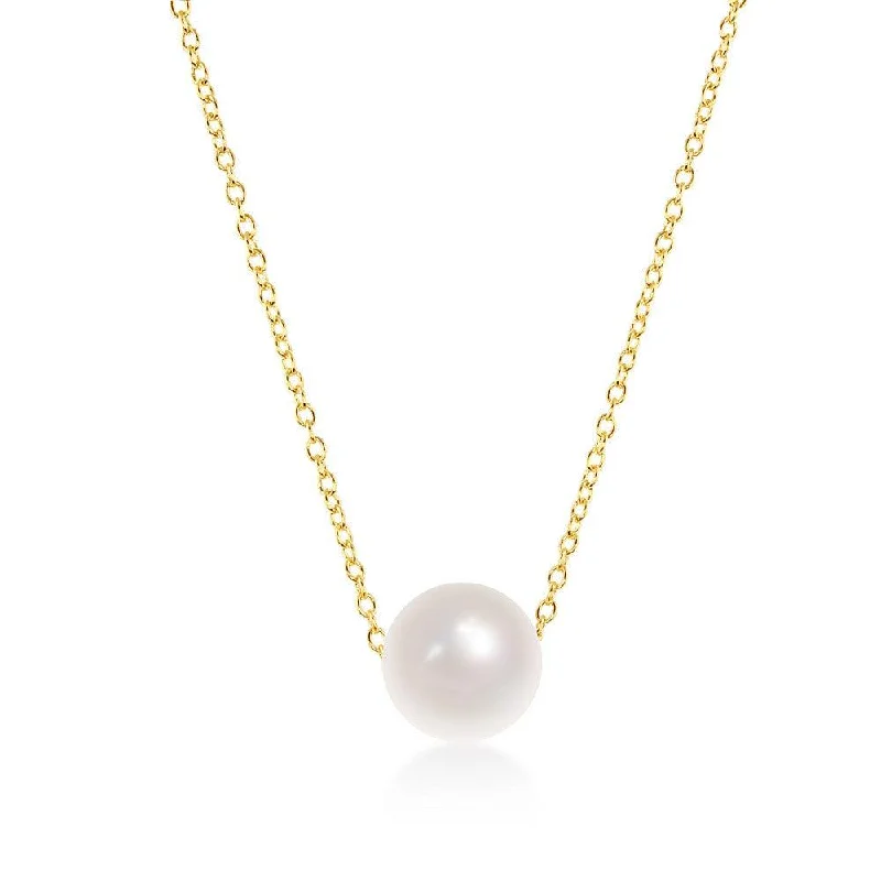 Ladies necklaces Asian-inspired-Sterling Silver Single Threaded Freshwater Pearl Necklace - Gold Plated