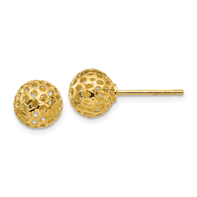 Ladies earrings age suitability-8mm Diamond Cut Open Ball Post Earrings in 14k Yellow Gold