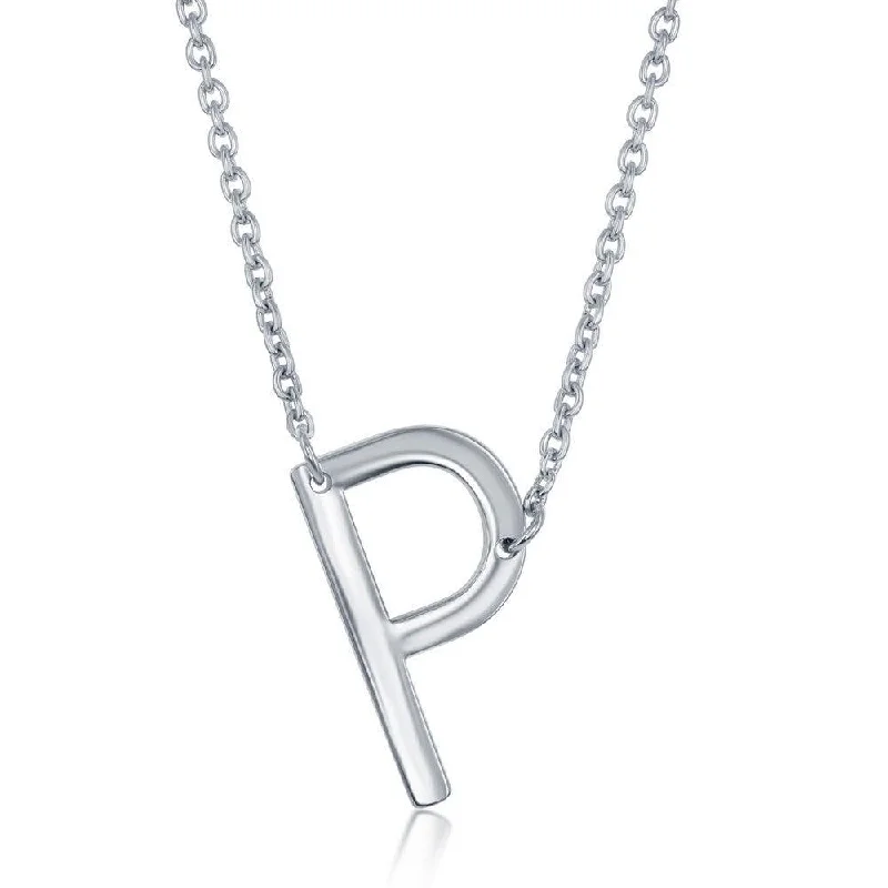 Ladies necklaces heart pendants-Sterling Silver Sideways P Initial Necklace