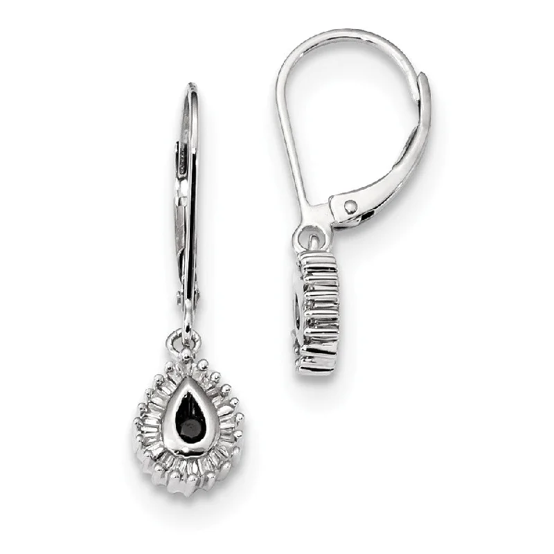 Ladies earrings diamond studs-Black & White Diamond Teardrop Sterling Silver Lever Back Earrings