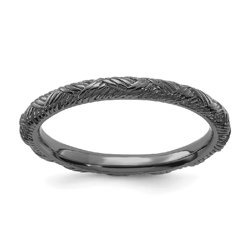 Ladies ring viral picks-2.25mm Sterling Silver Black Ruthenium Plated Basket Weave Stack Band