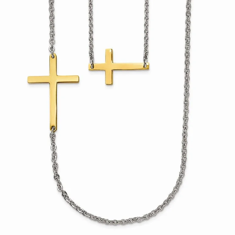 Ladies necklaces affordable picks-Stainless Steel Double Sideways Cross Layered Necklace