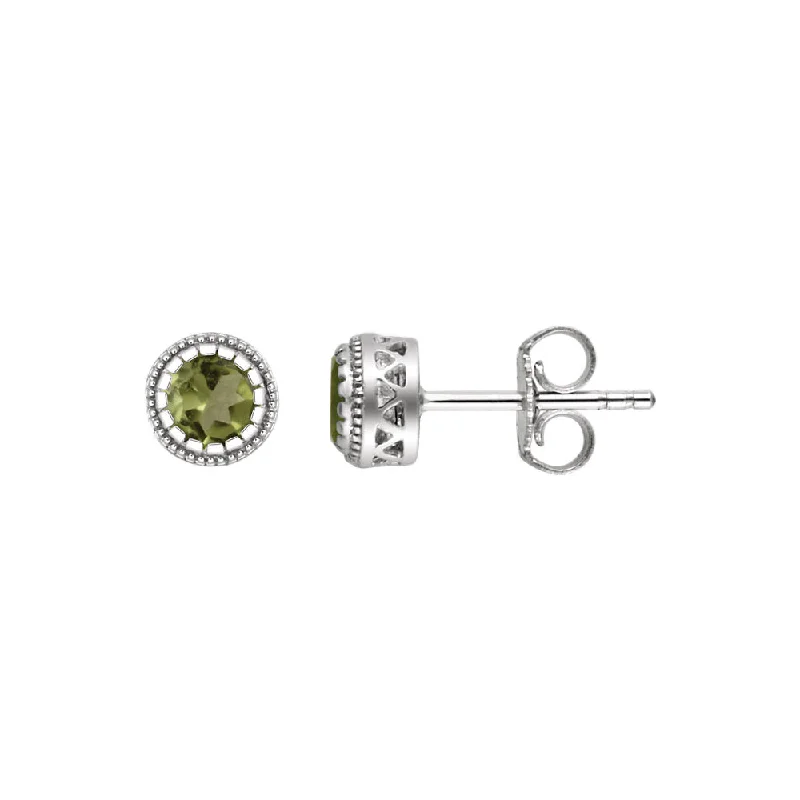 Ladies earrings birthday presents-Peridot August Birthstone 8mm Stud Earrings in 14k White Gold