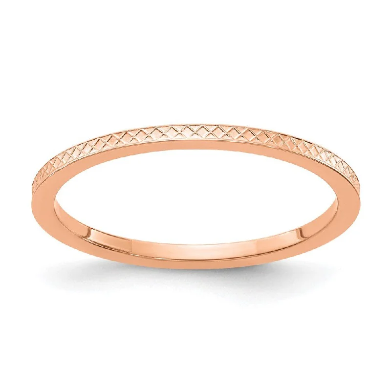 Ladies ring ruby stones-1.2mm 10k Rose Gold Crisscross Flat Stackable Band