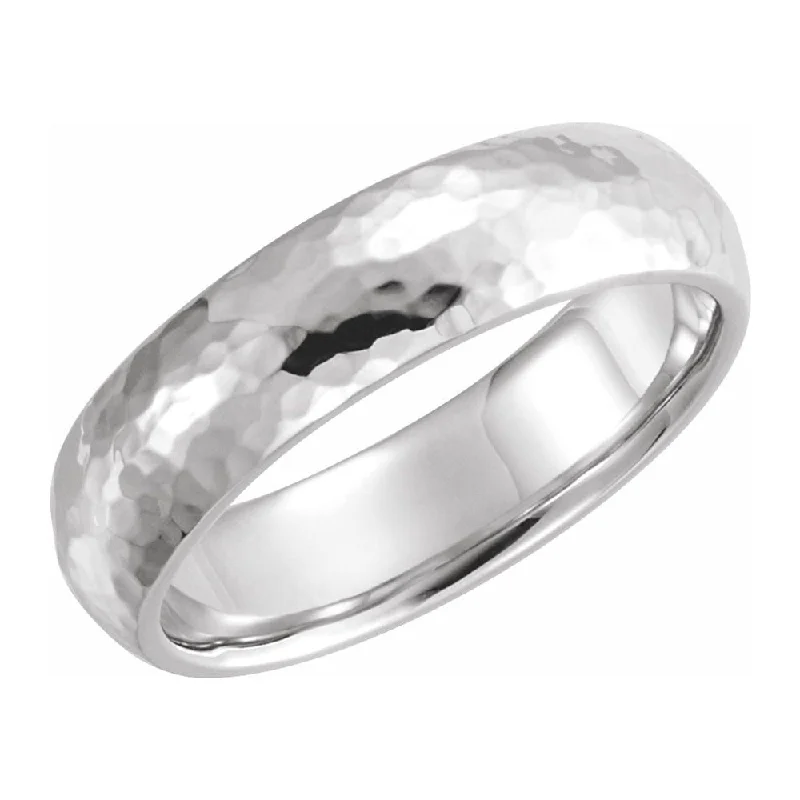 Ladies ring European flair-6mm Continuum Sterling Silver Hammered Half Round Comfort Fit Band