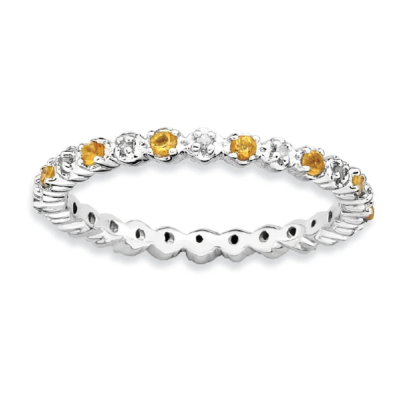 Ladies ring online shopping-2.25mm Stackable Citrine & .04 Ctw HI/I3 Diamond Silver Band