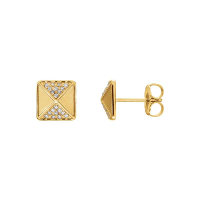 Ladies earrings Christmas styles-8mm Diamond Accented Pyramid Stud Earrings in 14k Yellow Gold