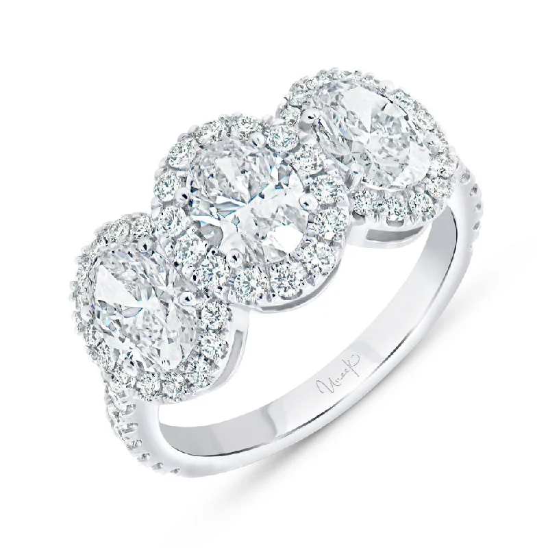 Ladies engagement rings couple designs-Uneek Signature Collection Triple-Halo Oval Shaped Diamond Engagement Ring