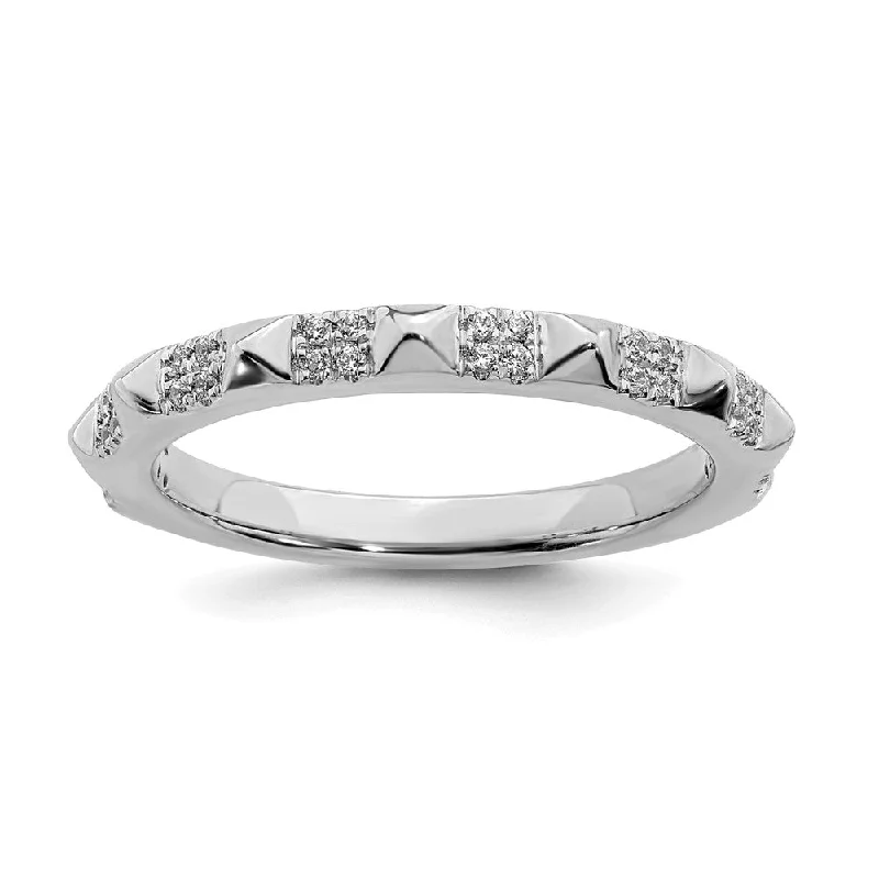 Ladies ring engraved names-2.25mm 14k White Gold 1/8 Ctw Diamond Stackable Pyramid Band